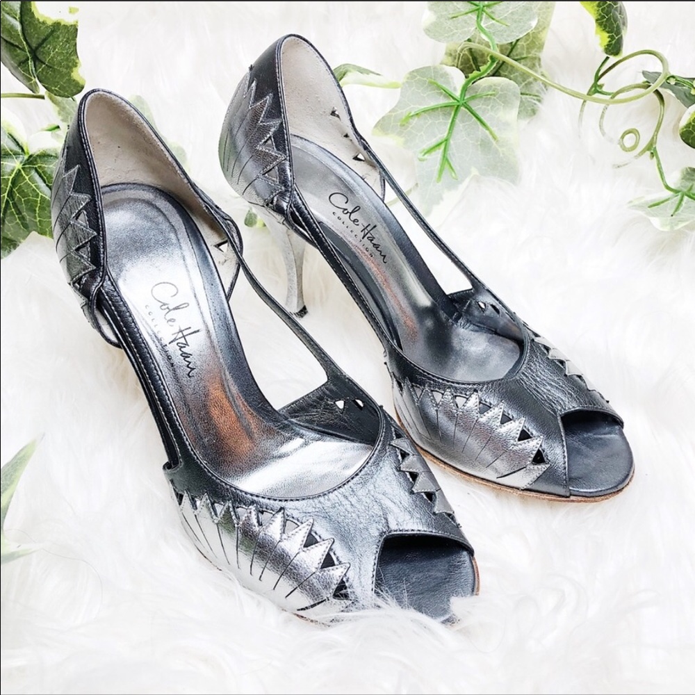 Cole Haan Silver Peep-Toe Slingback Heels